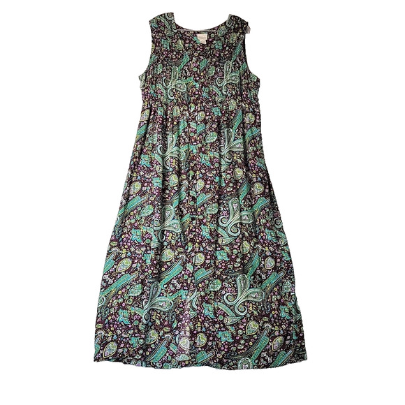 Erika Dresses & Skirts - Vtg 90s ERIKA Green Paisley Pleated Button Front Rayon Maxi Dress Women's XL